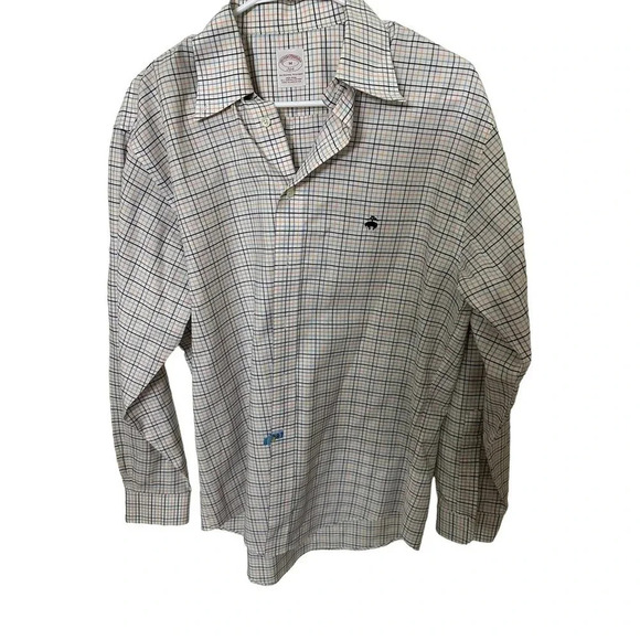 Brooks Brothers 346 Non-Iron White Multicolor Plaid Button Down Dress Shirt‎ M - Picture 1 of 4